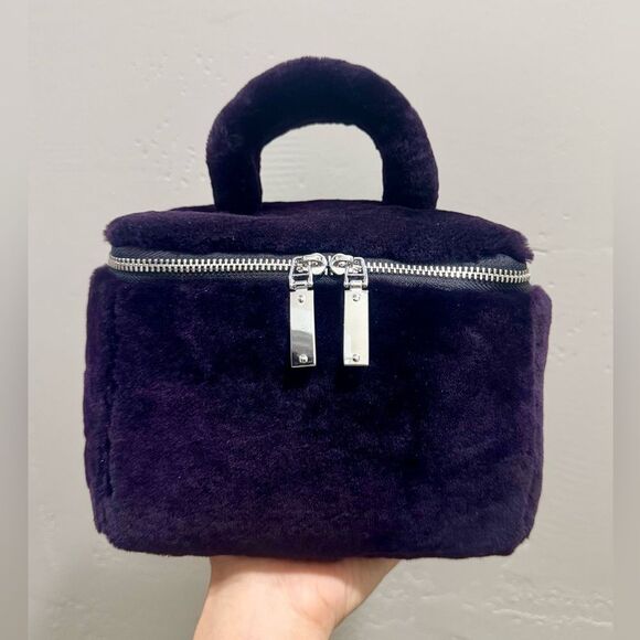 Purple Genuine Shearling Leather Handmade Box Bag/Cosmetics Case/Crossbody Bag - Picture 2 of 14